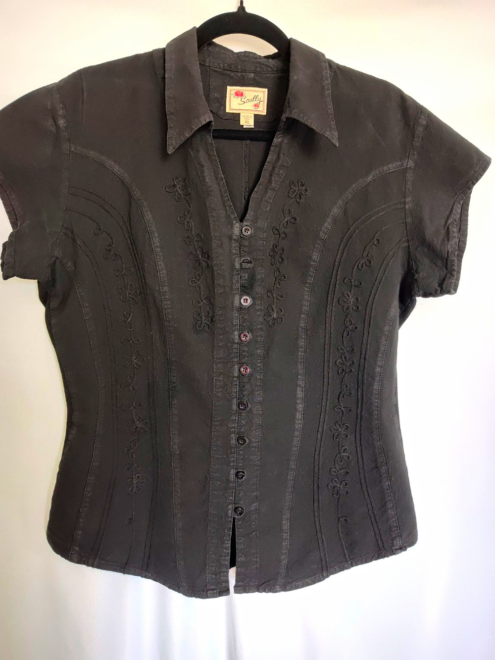 Scully Embroidered Whimsigoth Dark cottagecore Button-Up Short Sleeve Blouse